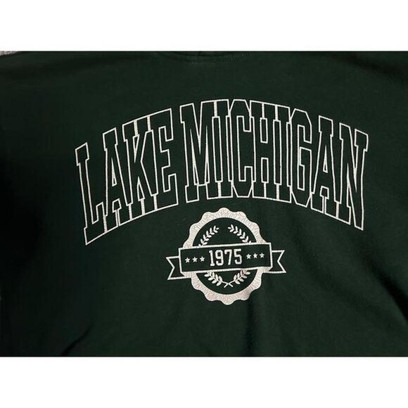 Garage Lake Michigan Cropped Hoodie Green Sweatshirt Women's Size XS - Picture 2 of 3
